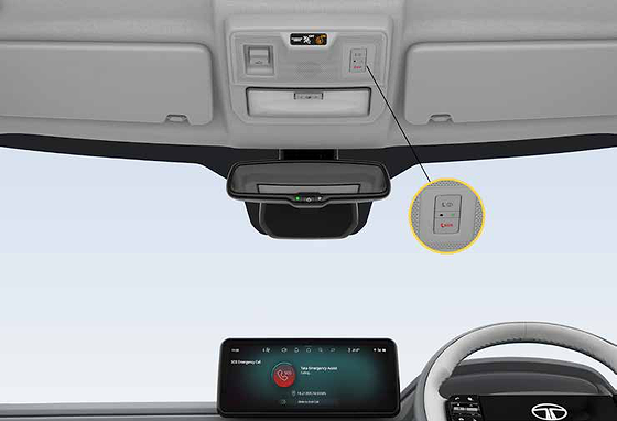 Tata Punch EV, SOS calling function: roof-console emergency call button (available in select cities)