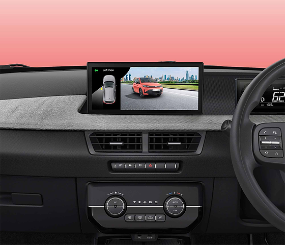 Tata Tiago, Blind View Monitor activates with the turn indicator to show a live blind-spot feed on the touchscreen
