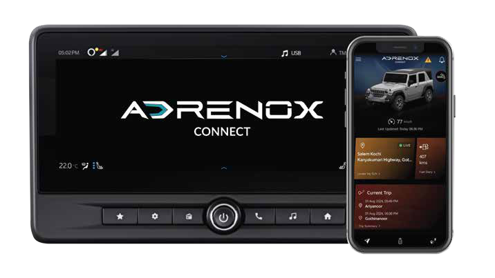 Mahindra Thar Roxx — AdrenoX Connect infotainment with companion app and Alexa built-in