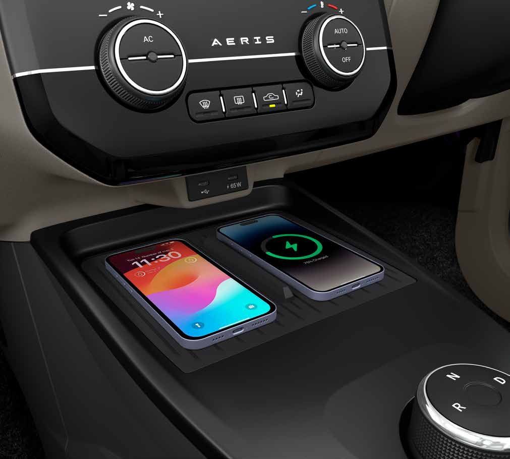 Tata Aeris, Dual smartphone deck with a wireless charging pad on the console