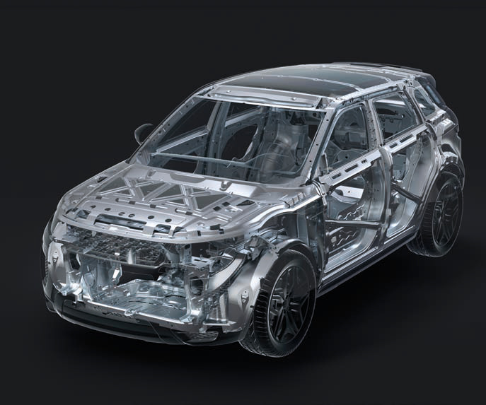 Land Rover Range Rover Evoque — Lightweight body structure with integral multi-link suspension.