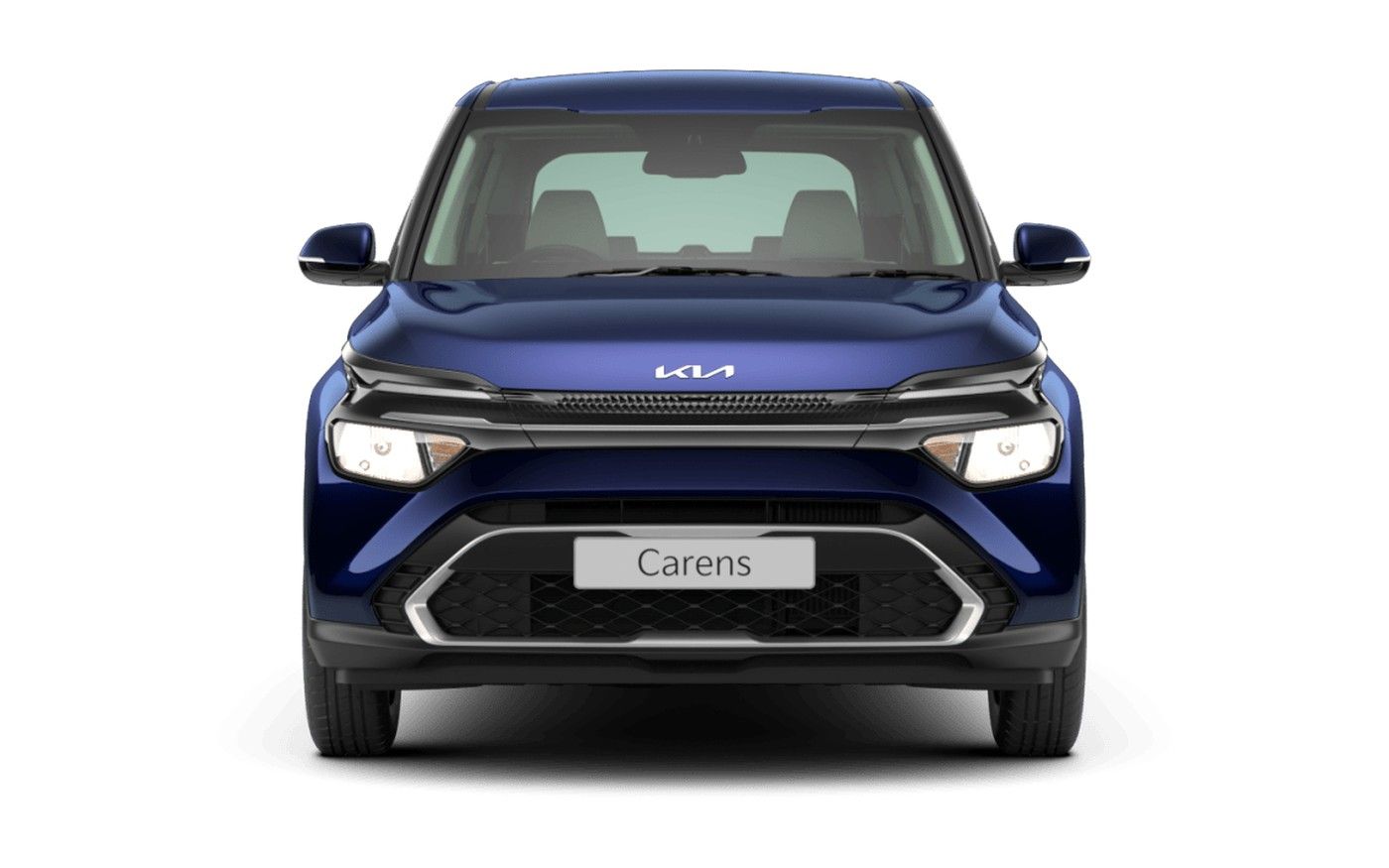 Kia Carens, Front view with Kia’s tiger-nose grille and vertically stacked headlamp housings