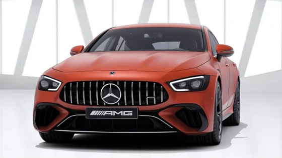 Mercedes-Benz Mercedes-AMG GT 63 S E Performance, Standard-fit MULTIBEAM LED headlights flank the AMG-specific radiator grille with vertical high-gloss chrome struts.