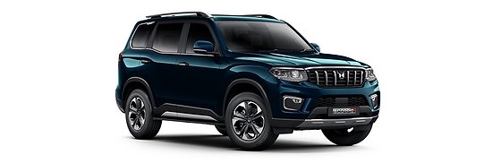 Mahindra Scorpio N, Front three-quarter design of the facelifted Scorpio-N in Oceanic Blue with chrome talon grille, projector foglamps and diamond-cut alloy wheels