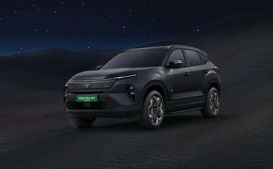 Tata Harrier EV, Stealth Edition wrapped in bold matte black with blacked-out grille, alloys and badging