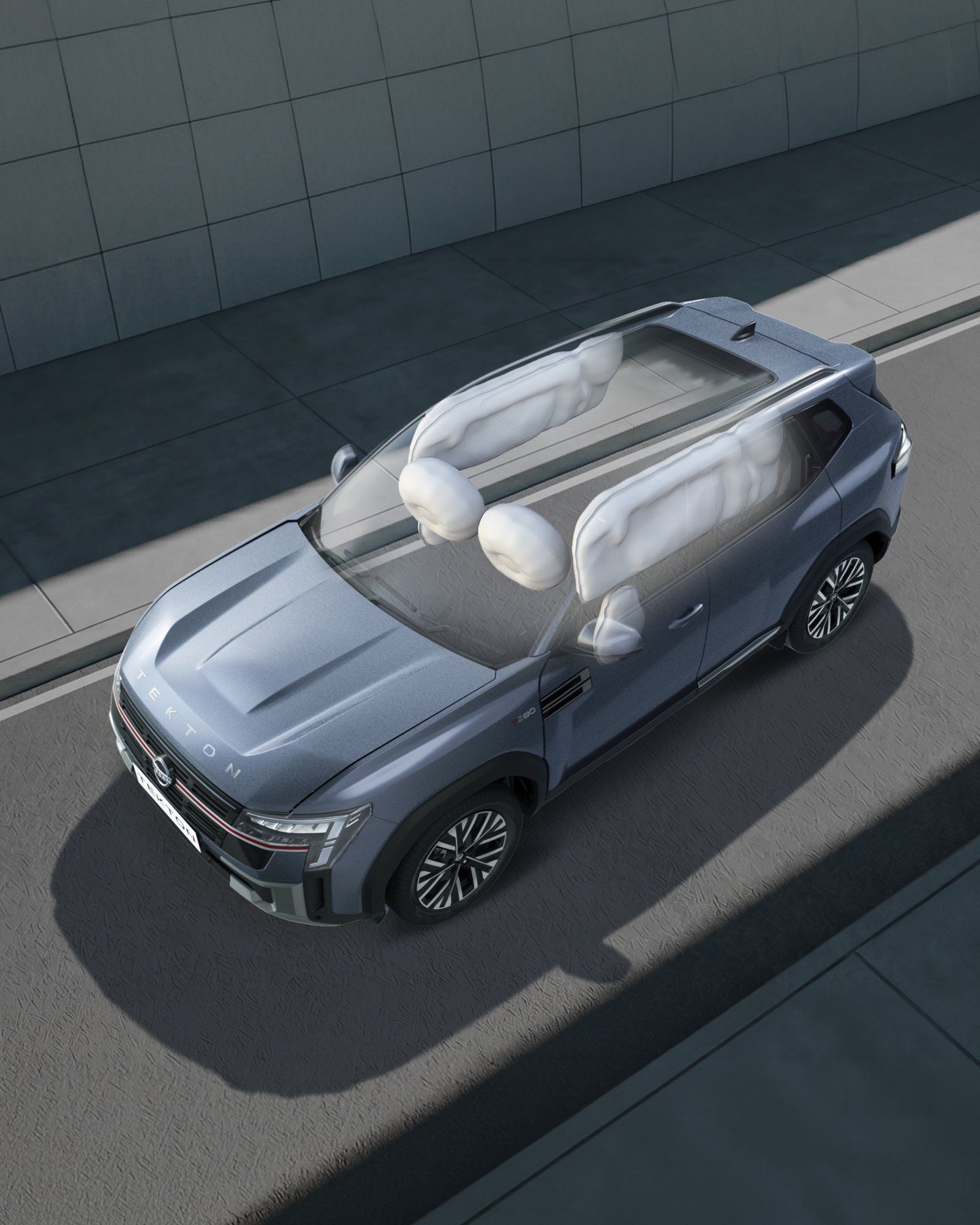 Nissan Tekton — Six-airbag shield system as standard, including curtain airbags