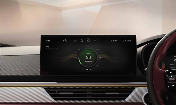 Tata Curvv, Air purifier with AQI display shows real-time cabin air quality on the touchscreen.
