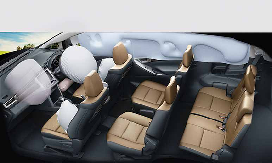 Toyota Innova Crysta, Multiple SRS airbags protecting front and rear occupants