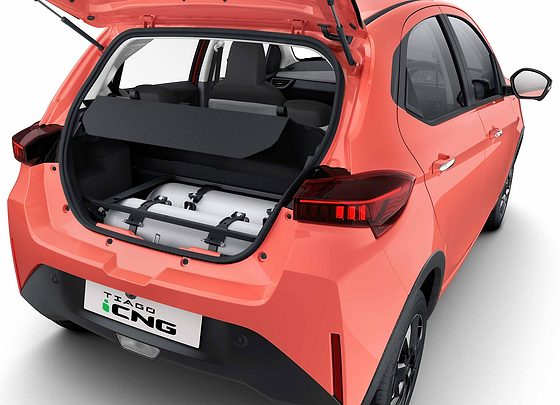 Tata Tiago, Twin-cylinder iCNG technology packages the CNG tanks under the boot floor to optimise luggage space