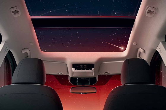 Nissan X-Trail, Panoramic electric sunroof with ambient roof lighting, viewed from the rear seats