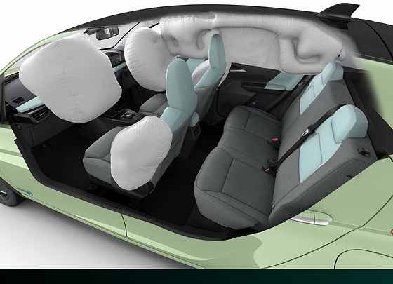 Tata Tiago EV, 6 airbags as standard - dual front, side and curtain airbags (cutaway view)