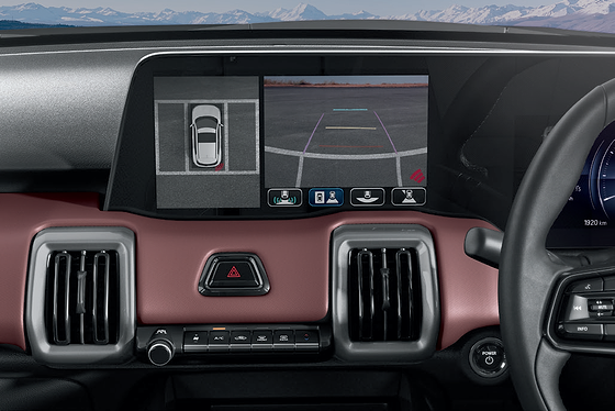 Maruti Suzuki e Vitara, 360-degree surround-view camera with a reversing camera and overhead parking view on the central display.