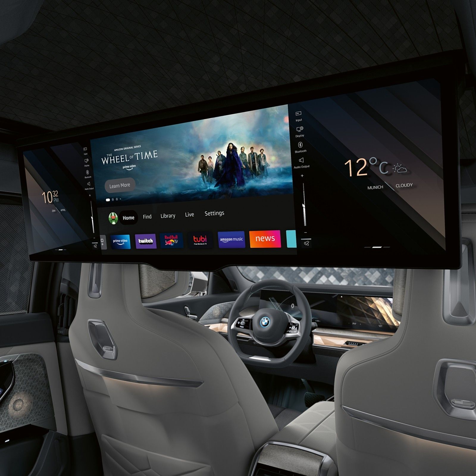 BMW i7, BMW Theatre Screen: a 31.3-inch 8K panorama display that folds from the roof