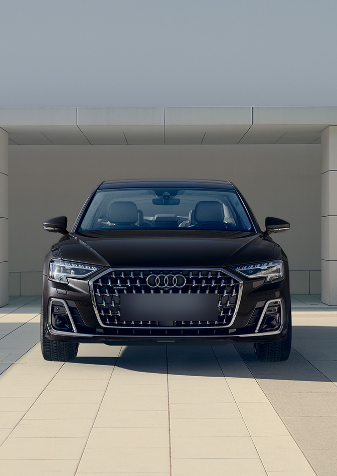 Audi A8 L — The Audi A8's bold Singleframe grille flanked by Matrix LED headlights