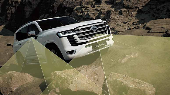 Toyota Land Cruiser, Multi-Terrain Monitor showing underbody and surrounding camera views