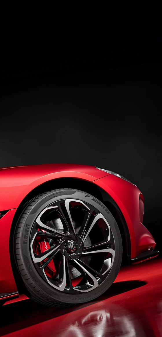 MG Cyberster, 20-inch alloy wheels with Pirelli P Zero tyres and red Brembo brake calipers