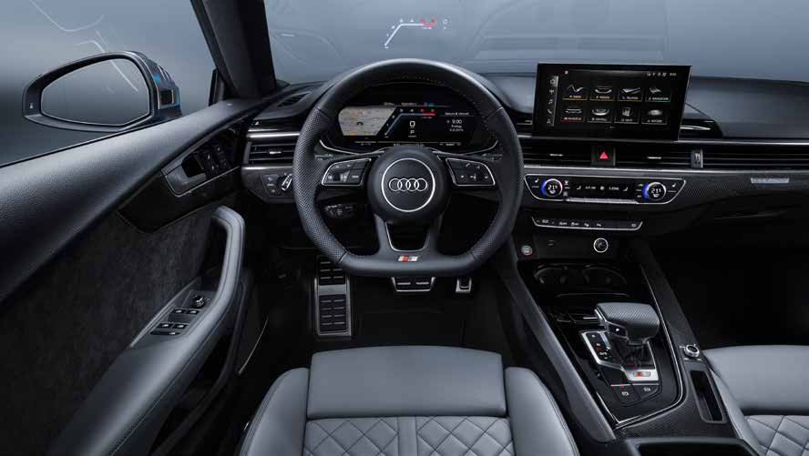 Audi S5 Sportback — Head-up display projecting speed and navigation cues onto the windscreen
