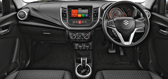 Maruti Suzuki Celerio, All-black dashboard with floating touchscreen and rotary climate controls