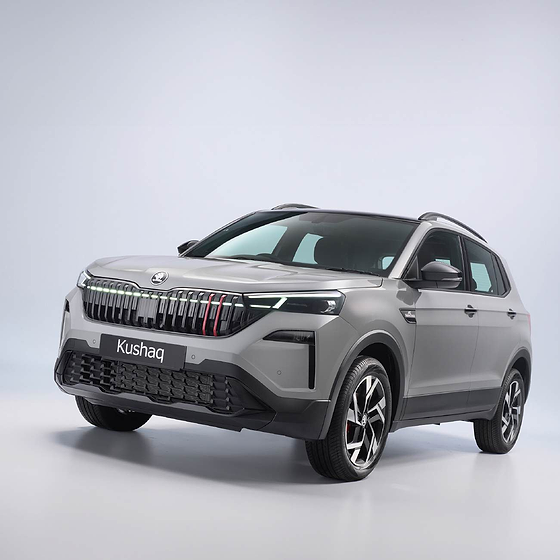 Skoda Kushaq, Škoda Kushaq Monte Carlo front three-quarter studio view with the new signature grille