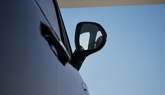 MG M9, Door mirror with blind-spot monitoring indicator.