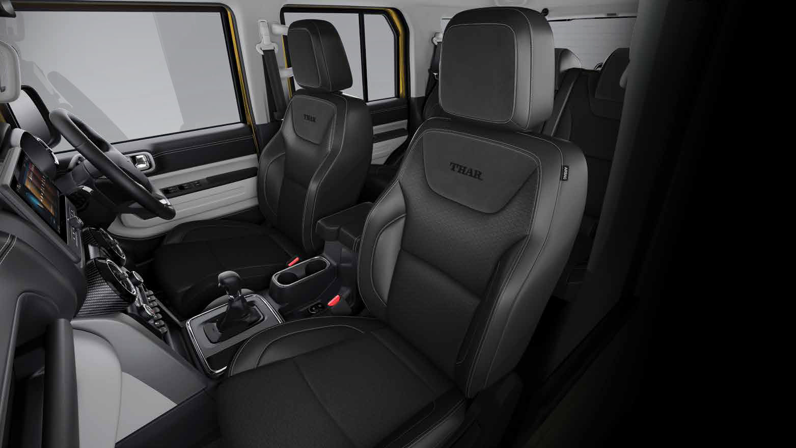 Mahindra Thar Roxx — Star Edn black leatherette seats with suede accents