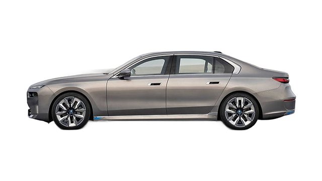 Gray luxury sedan shown in profile view against white background.