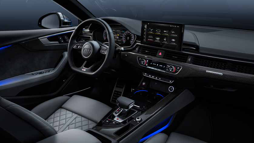 Audi S5 Sportback — Contour and ambient interior lighting outlining the dashboard and doors