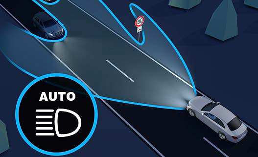 Mercedes-Benz EQS, Adaptive Highbeam Assist Plus keeps high beam active without dazzling oncoming traffic