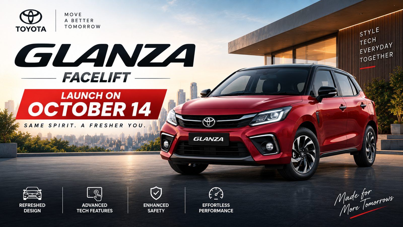 Toyota Glanza Facelift Launch on October 14: New Grille, Sunroof, Same ₹6.73L Start?