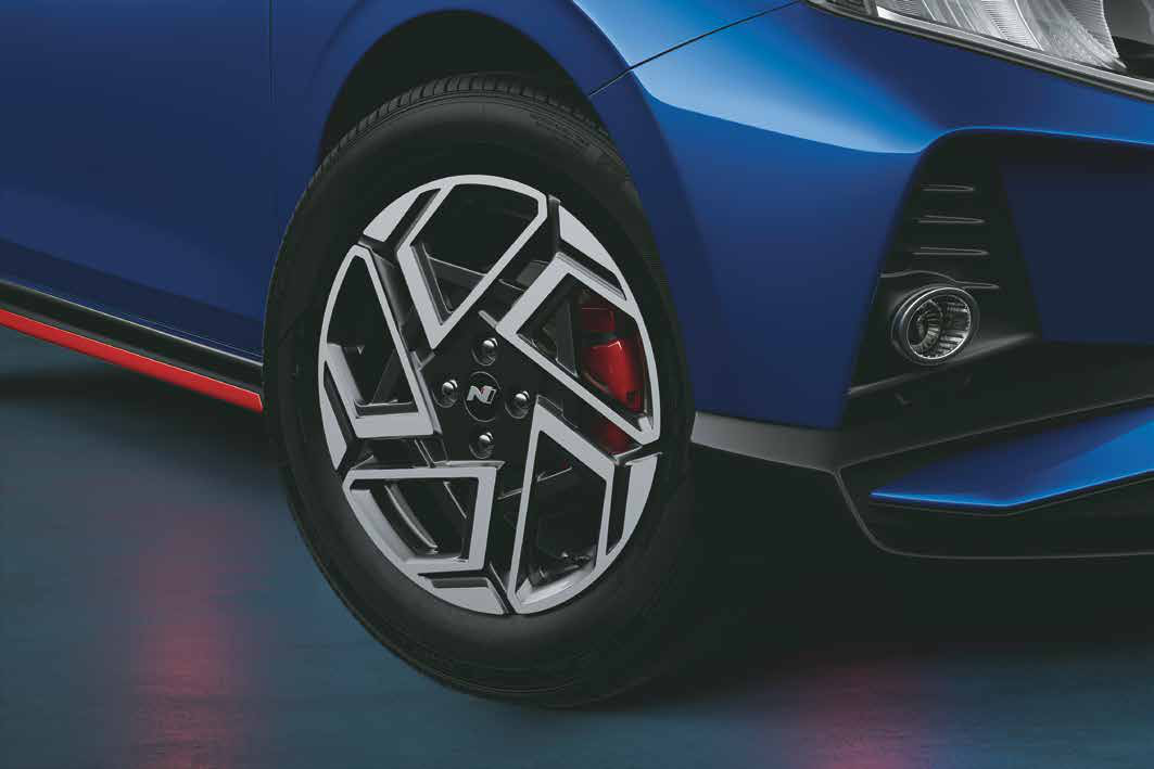 Hyundai i20 N Line — R16 diamond cut alloy wheels with N logo and red front brake calipers