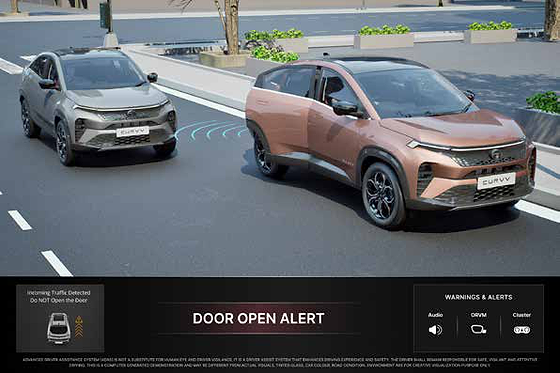 Tata Curvv, Door Open Alert on the ORVM warns of approaching traffic for safer door opening.