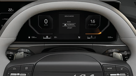 Kia Syros, Drive Mode Select (Eco/Normal/Sport) on the digital cluster