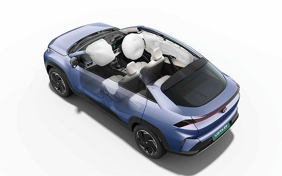 Tata Curvv EV, 6 airbags - dual front, side and curtain - shown deployed in cutaway view