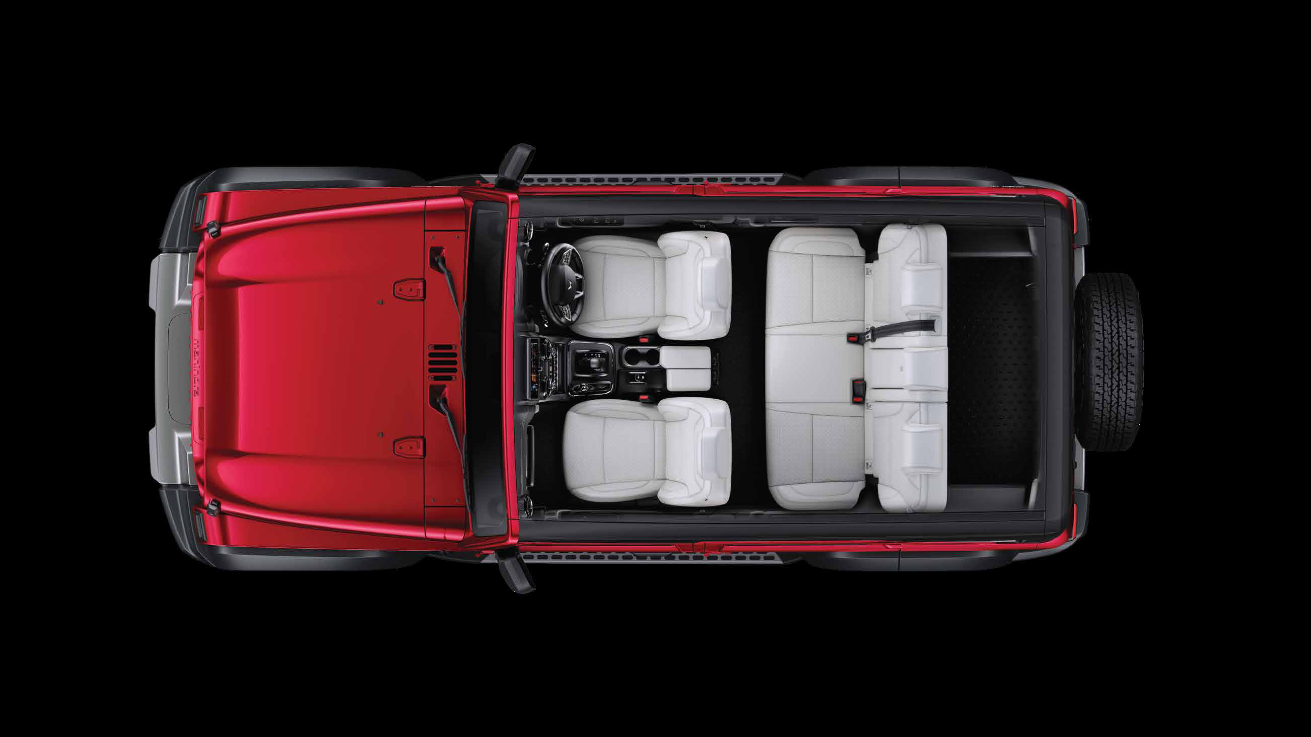 Mahindra Thar Roxx — Five-seat cabin with 60:40 split rear seats and the segment's largest usable occupant space