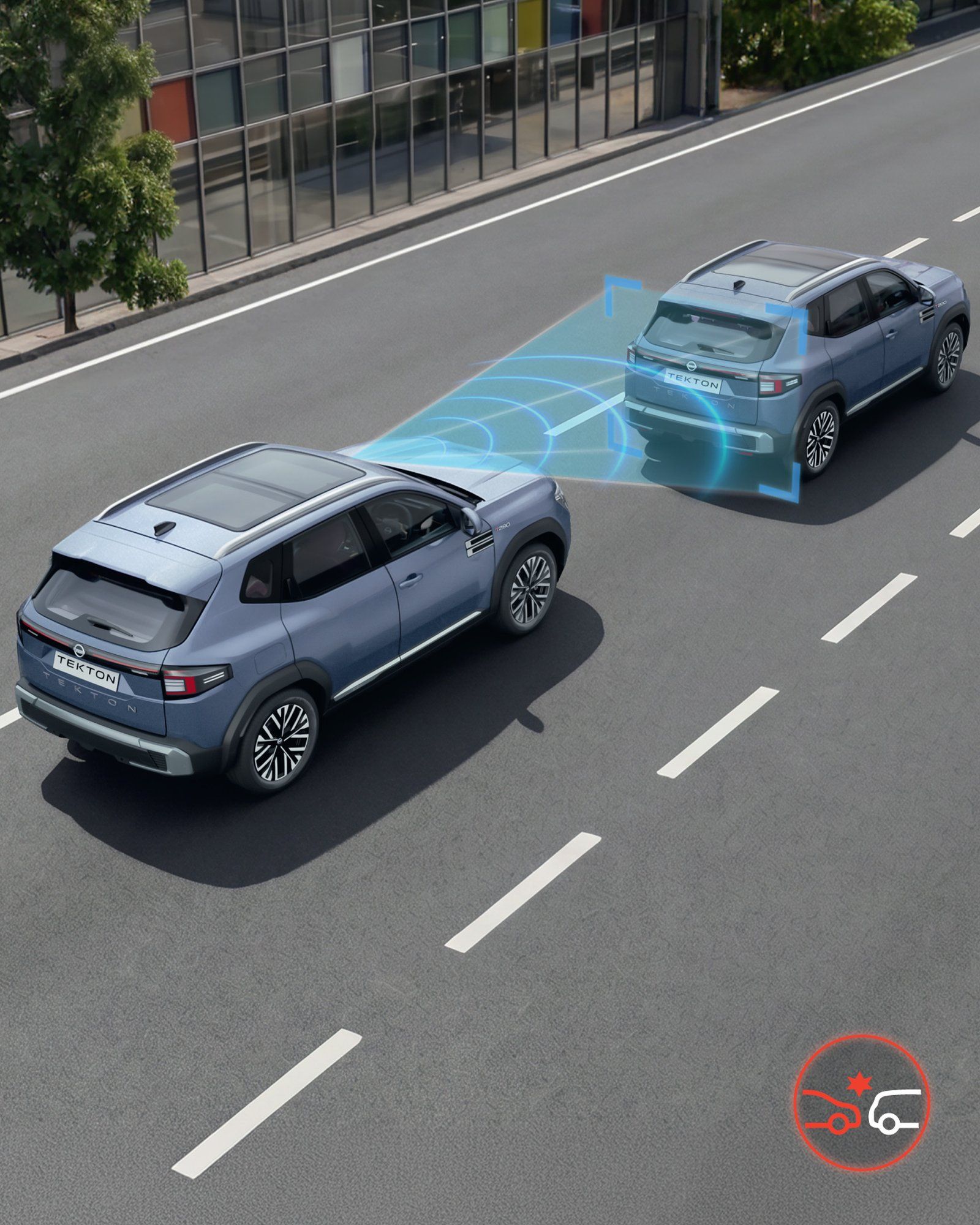 Nissan Tekton — Autonomous Emergency Braking tracks the vehicle ahead and brakes if needed
