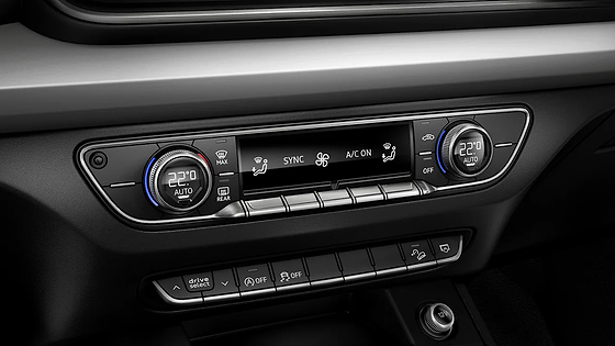Audi Q5, Three-zone automatic climate control panel with Drive Select buttons.