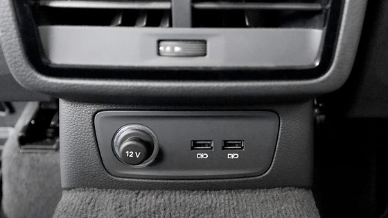 Audi Q3 (2022-2026), Rear 12-volt power socket with dual USB-C charging ports below the rear air vents.