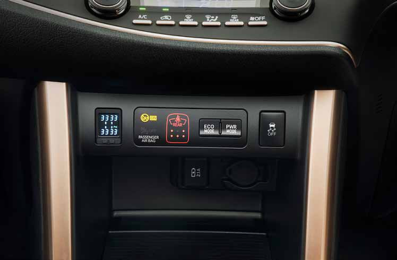 Toyota Innova Crysta, ECO and POWER drive modes with passenger-airbag cut-off switch