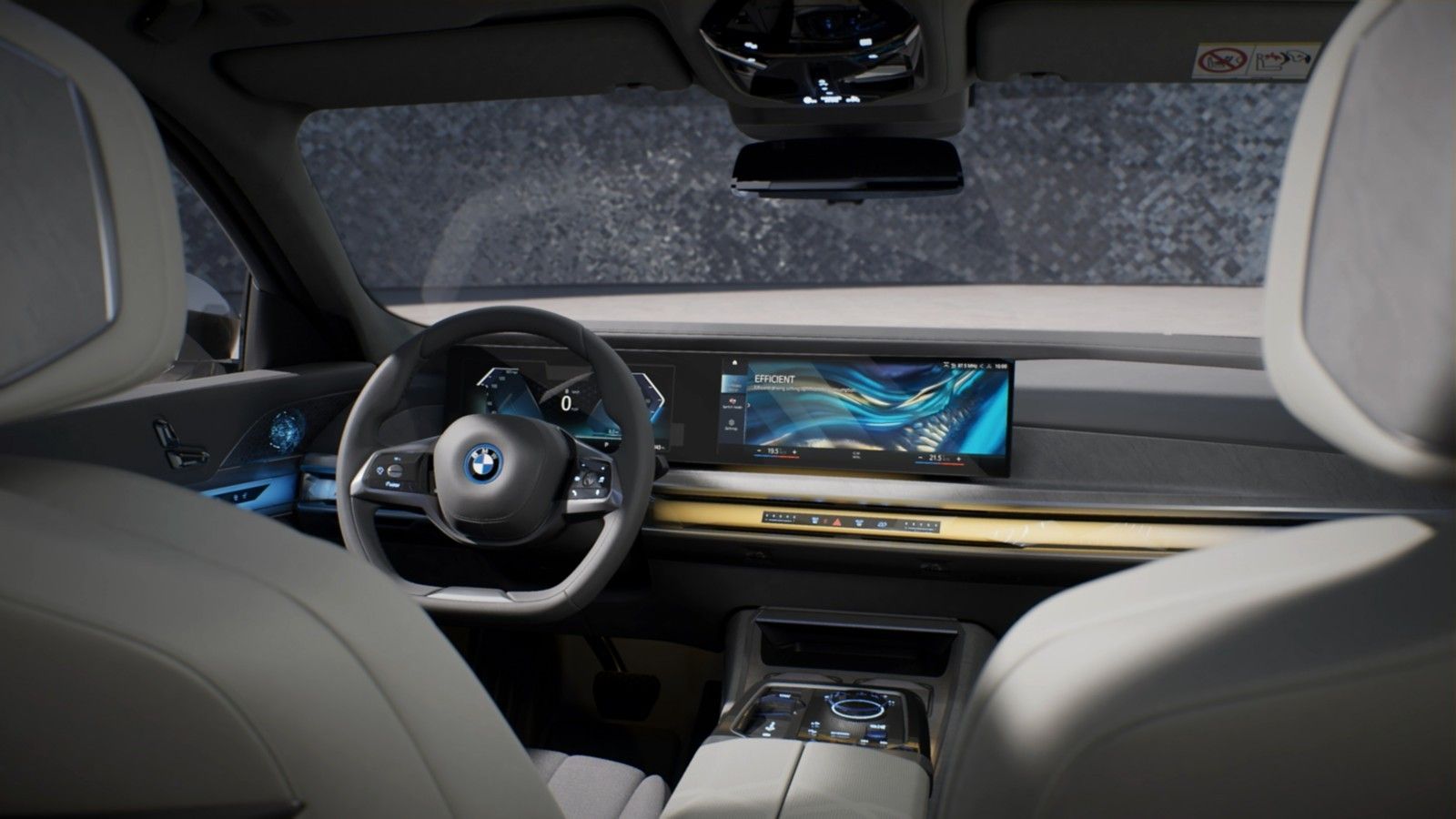 BMW i7, The cabin in a lighter Merino world, with CraftedClarity glass controls