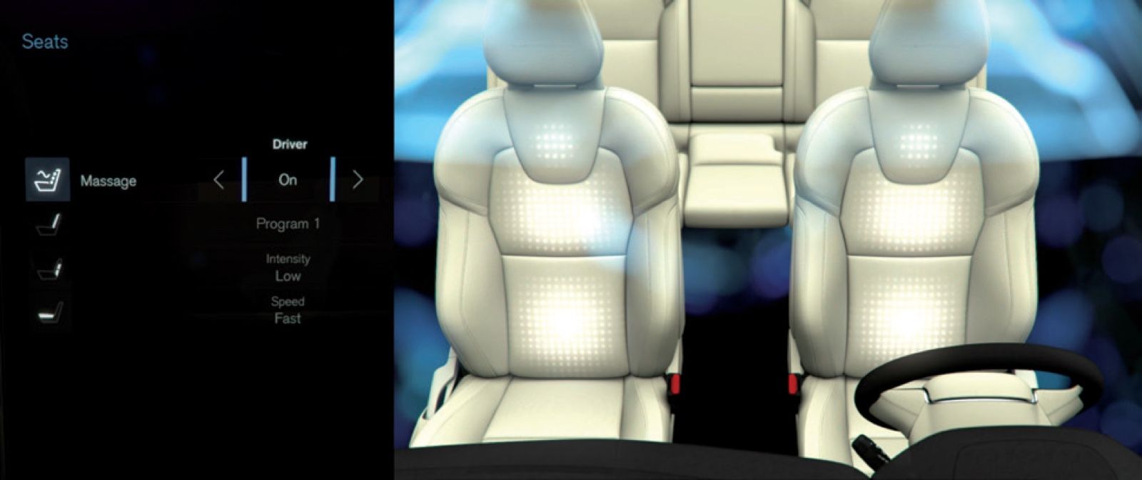 Volvo XC90 — Front seats with multi-programme massage and ventilation set from the centre screen