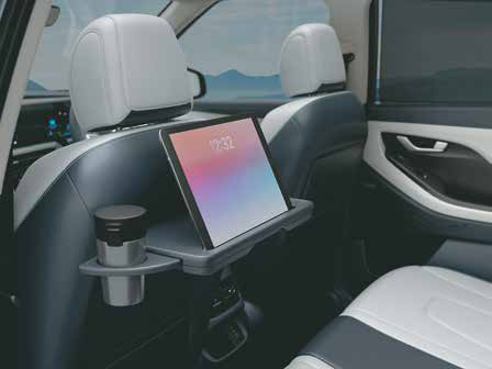 Hyundai Creta Electric — Foldable seatback table with IT device holder and retractable cupholder