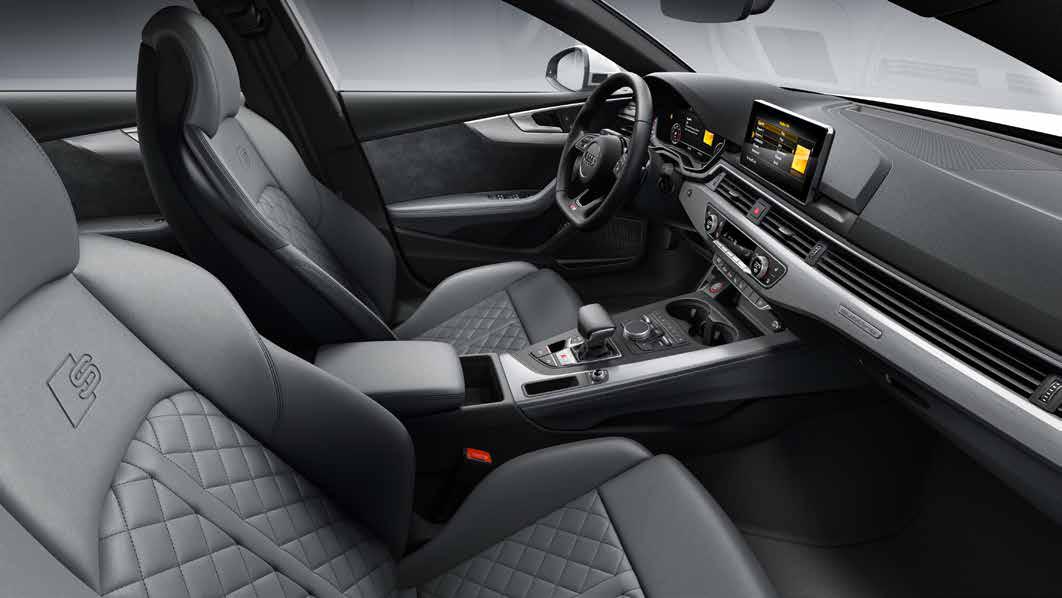 Audi S5 Sportback — Driver-oriented cabin with quilted front sport seats and centre console