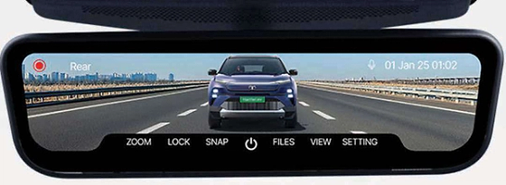 Tata Harrier EV, HD digital rear-view mirror gives a full, clear view behind and records every drive
