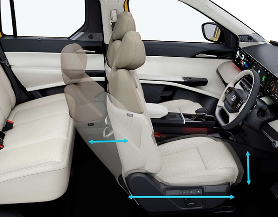 Tata Sierra, 6-way powered driver seat with memory & welcome function, plus Boss Mode co-driver seat slide for rear-seat space
