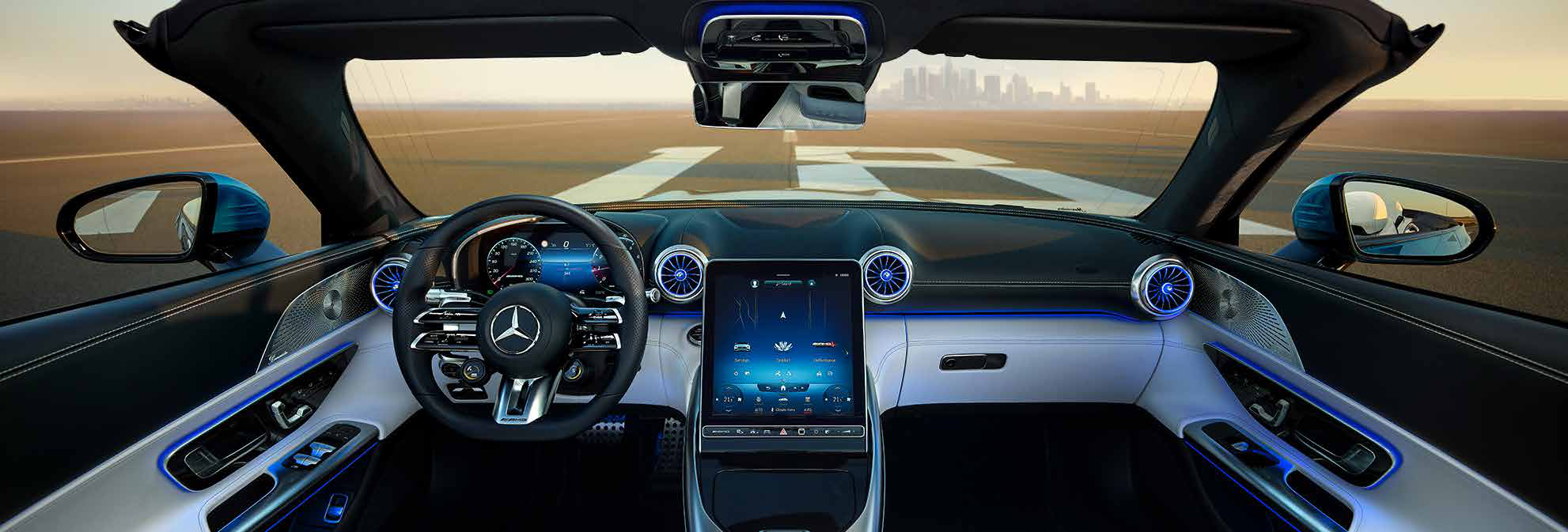 Mercedes-Benz Mercedes-AMG SL 55 Roadster — Dual-screen cockpit: 12.3-inch AMG driver display and free-standing, tilt-adjustable central touchscreen