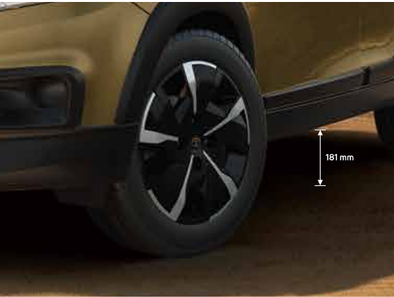 Tata Tiago NRG, Higher ground clearance of 181 mm on the petrol Tiago NRG (177 mm on iCNG)