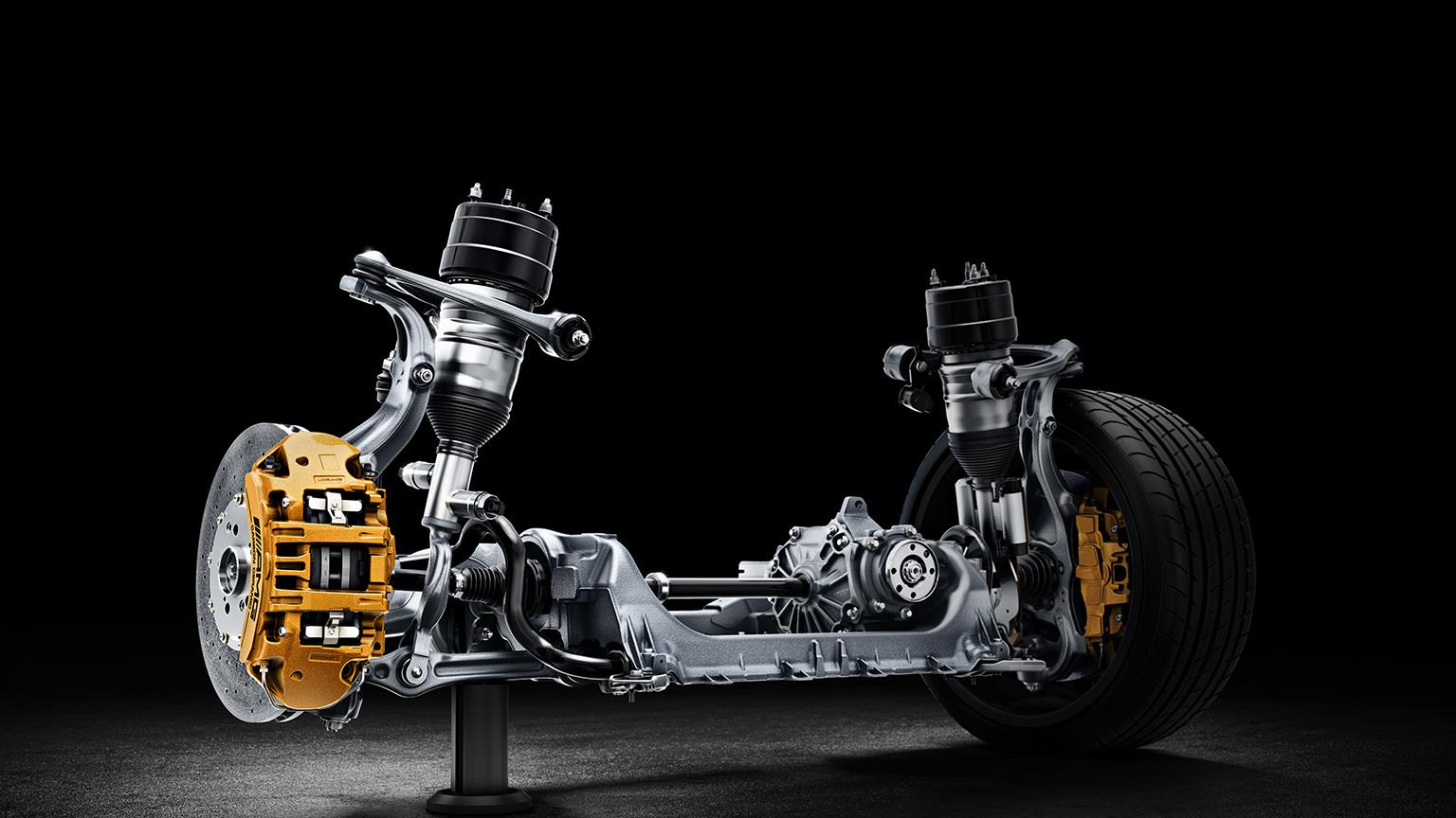 Mercedes-Benz Mercedes-AMG GT 63 S E Performance — AMG RIDE CONTROL+ multi-chamber air suspension with AMG high-performance brakes.