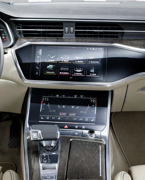 Audi A6 — MMI Navigation Plus dual touchscreens with the 25.6 cm upper HD display