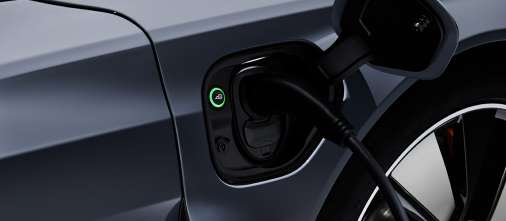 Audi e-tron GT — Charging port with illuminated status ring and the charging cable connected