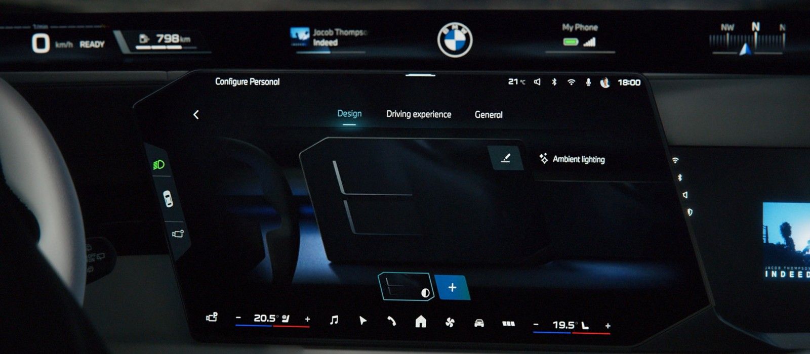 BMW 7 Series — Interaction Bar in CraftedClarity glass, doubling as ambient light and touch control